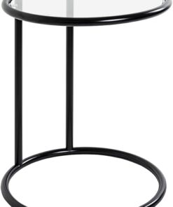 HAKU, mesita Auxiliar Redonda con Tablero de Cristal Negro y Estructura metálica, Mesa de Centro con Cristal de Seguridad de 5 mm - Dimensiones: 40 x 45 cm (Ø) Estilo: Moderno