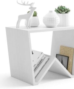 MOBILI FIVER, Mesa de Centro Emma, Color Fresno Blanco, mesita salón, mesita Auxiliar Baja, Made In Italy