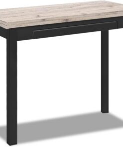 Astimesa - Mesa de Cocina Tipo Libro con Tapa de Madera Laminada en Color Amundsen - Estructura Madera Laminada Negra - Ideal para Espacios Pequeños - Mesa Extensible de 80 x 40 cm a 80 x 80 cm