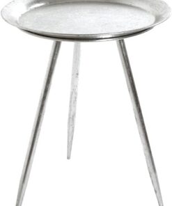 HAKU Mesa Auxiliar Redonda de Metal Plateado, Mesa de Centro Redonda pequeña - Dimensiones: 47 cm de Alto x 38 cm de diámetro. Estilo: Moderno