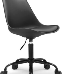 Waytex - Silla de Oficina escandinava con Ruedas y Altura Ajustable y pie de Metal Lacado, Color Negro