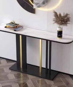 Genérico Mesas Consola con Almacenamiento, Escritorio para Pasillo, Mesa Auxiliar Estrecha para Pasillo, Mesa de Entrada con Tablero de imitación de Piedra - Mesa Consola semicircular para Espacios e