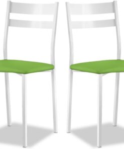 ASTIMESA - Silla de Comedor o Cocina de Metal Blanca - Asiento Polipiel en Color Verde - 2 Unidades - 38 cm (Ancho) x 45 cm (Alto Asiento) x 85 cm (Alto Total) x 40 cm (Fondo)