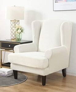 Paquete de 2 fundas para sillón de respaldo alto, fundas elásticas de elastano para sillas con respaldo de alas, tela de punto gofre, protector de sofá negro para decoración del hogar, duradero y