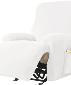 Highdi Funda de Sillón Relax Elástica para Sillón Reclinable, Funda Reclinable Terciopelo 4 Piezas con Bolsillos Laterales, Antideslizante Extraíbles y Lavables Fundas Protector (Blanco)