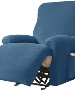 Highdi Funda de Sillón Relax Elástica para Sillón Reclinable, Funda Reclinable Terciopelo 4 Piezas con Bolsillos Laterales, Antideslizante Extraíbles y Lavables Fundas Protector (Azul Real)
