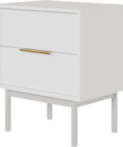 Selsey Viviaro - Mesita de Noche (54 cm, con 2 cajones, Patas de Madera Blanca)