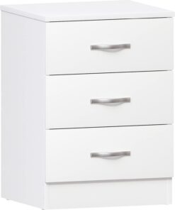 Vida Designs Home Discount Blanco mesilla de Noche Armario, Pecho de cajones, 3 cajones con Tiradores metálicos y Corredores, único Anti-Bowing cajón Apoyo, Riano Dormitorio Muebles