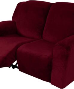 ele ELEOPTION Funda de Sillón Reclinable Relax, Funda de Sillón Extensible de Terciopelo, Funda de Sillón de Masaje Lavable en Casa, Protector de Sillón Reclinable - 2 Plaza (6 Piezas), Vino Tinto