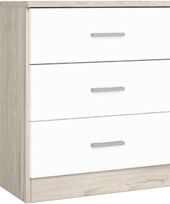 Miroytengo Mesita Noche Couple para Dormitorio Estilo Natural en Color Roble Sahara con 3 Cajones 50x58x33 cm