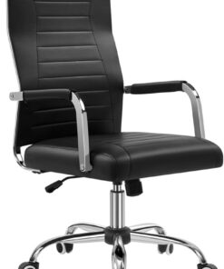 Yaheetech Silla Ergonómica Escritorio con Respaldo Alto Carga 136 kg Negro | Silla Ejecutiva Oficina Regulable en Altura e Inclinable, Piel Sintética, Asiento Giratorio, Asiento Acolchado, Hogar Oficina
