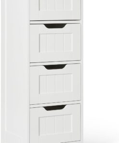 Amazon Basics Gabinete de Almacenamiento para Baño con 4 Cajones, Almacenamiento Bajo Lavabo, Construcción MDF, Blanco, 30cm x 30cm x 82cm