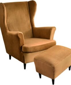 Highdi Terciopelo Funda de Sillón de Orejas Elástica con Funda Otomana, Funda de Sofá Relax 2 Piezas con Funda de Cojín, Fundas Protector de Butaca para Dormitorio, Recepción, Club (Caqui)