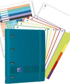 Oxford, Pack Archivador Live & Go A4+ 4 Anillas, Plástico Polyfoam, Incluye 2 Recambios con 5 Bandas de colores vivos, Cuadrícula 5X5 y Separadores de Plástico, Color Aqua