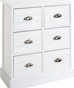 HAKU Cómoda Blanco, Blanco, Madera Maciza, MDF - Dim.: AN 60 cm x AL 75 cm x P 30 cm, Estilo: Muebles Costeros