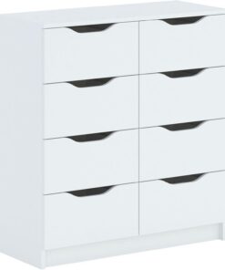 Oggi Cómoda Amplia con 8 Cajones Apta para Salón Dormitorio Oficina Fabricada en Tablero Laminado 40 x 81 x 91 cm Blanco Mate
