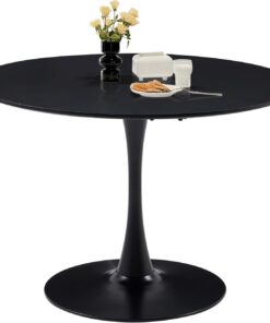 GrandCA Home Mesa de Comedor Redonda Moderna de 110 cm, Color Negro, Mesa Redonda de 110 cm, Adecuada para 4 – 6 Personas, Adecuada para Cocina, salón, Comedor, Color Negro