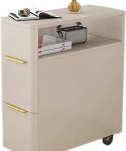 Aparador de Cocina Mesa Auxiliar ultraestrecha, aparador for sofá, gabinetes Laterales, Mesa de Esquina la Centro extraíble, gabinete Estrecho, Tipo sándwich(Cream Color,20x60x65cm)
