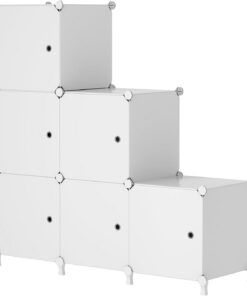 AWTATOS Organizador de Almacenamiento de 6 Cubos con Puertas | Estante Modular Apilable Para Dormitorio, Bricolaje, Blanco