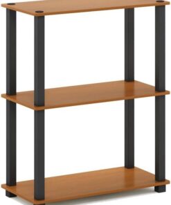 Furinno Estante De Exhibición Multipropósito Compacto De 3 Niveles con Tubo Cuadrado, Tubo Cuadrado, Cereza Claro / Negro