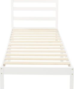 Amazon Basics Base de cama con plataforma de madera de pino maciza con cabecero acanalado, moderno, fácil de montar, para niños, individual, Blanco, 90 x 190 x 88 cm