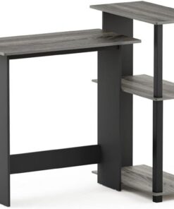 Furinno Abbott Escritorio, Madera, Roble francés Gris/Negro, 59.9 x 96.9 x 84.9 cm | Estantería de 3 niveles, escritorio esquinero para computadora, escritorio de oficina para oficina en casa, dormitorio