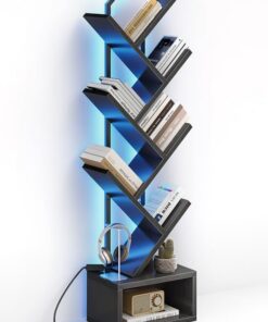 Coleshome Estantería de Árbol LED, Librería con 6 Niveles 110cm Negro | LED Luz de Color Ambiente Montaje Fácil Compacto Estante Bonito Decorativo Antivuelco 40-60 Libros Salón Dormitorio Oficina