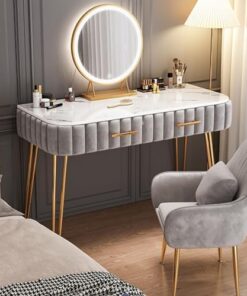 Genérico Tocador con Espejo abatible y Taburete con Ruedas, Luces LED integradas, tocador de Maquillaje LED con 2 cajones Grandes, Mesa de Maquillaje Multifuncional para Dormitorio y baño S