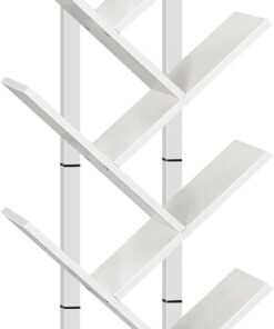 HOOBRO Librería, Estantería de Libros 9 Niveles, Estantes de Almacenaje, Forma de Árbol, Resistente y Duradera, Ahorro de Espacio, para CD, revistas, Libros, Sala de Estar, Blanco EWT08SJ01G1