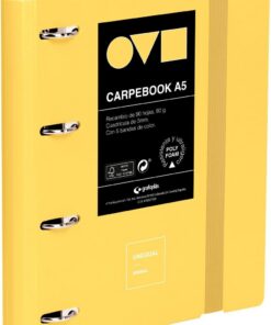 Grafoplas - Archivador 4 Anillas A4, Carpebook Polyfoam, Resistente y Ultraligero, Unequal Minimal Amarillo, Incluye Recambio, Separadores y Sobre, Perfecto para Organizar Materias Escolares | Apertura 360 - Incluye: Recambio Hojas Cuadrícula 5mm Bordes Color, Separadores, Sobre Transparente, Planner y Pegatinas