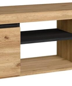 Skraut Home | Mueble TV | Modelo Naturale | 140 x 40 x 41 cm | Mueble Auxiliar 2 Puertas y 1 Balda Central | Estilo Nórdico | Melamina | Roble y Negro