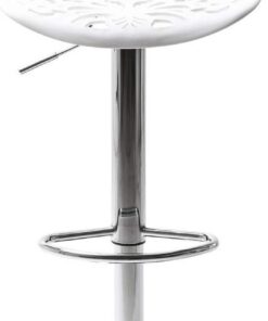 Kare Design Taburete de Bar Ornamento, moderno, silla de barra de diseño macizo con respaldo, ajustable en altura, blanco mate-plata, cromo, 50 x 44.5 x 85 cm | Estructura de metal, diseño atractivo, giratorio 360°, taburete de bar moderno, para cocina o sala de estar