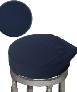 BUYUE Fundas para Taburete de Bar, Tela de Lujo de 40,6 a 45,7 cm, Redonda, Resistente a Las Arrugas, elástica, Lavable, a Prueba de Polvo, L, Azul Marino, 1 Unidad