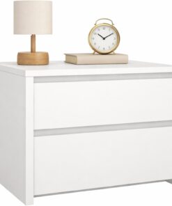 WELL HOME MOBILIARIO & DECORACIÓN Mesita de Noche, Mesa Auxiliar Júcar White con 2 Cajones, Color Blanco, 52 x 49 x 46 cm