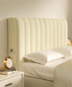 Funda universal de terciopelo con acolchado para camas tamaño King, protector elástico antiarañazos con bolsillos, color beige, 150 cm, 2024 para marcos de metal y madera