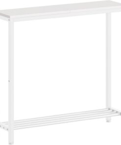 YATINEY Mesa Estrecha, Mesa Auxiliar de Sofá Pequeña con 2 Niveles, Consola de Entrada Estrecha, Mesita para Sofá en Aglomerado y Metal, Ahorro de Espacio, para Salón, Entrada, Blanco XCT03WW