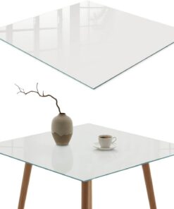 Tapa para Mesa de Centro 60x60 cm | Cuadrado | Multiusos | Bordes Pulidos | Gris claro | para la Cocina y Salón | Vetro Temperato | Pies Antideslizantes | con Impresión Decorativa