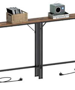 VEDECASA - Juego de 2 mesas de consola de 15 cm con toma y puertos USB, mesa auxiliar estrecha, mesa baja, para entrada, salón, pasillo, oficina, estructura de acero estable
