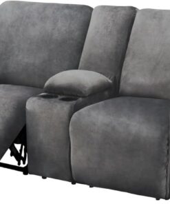ULTICOR Sofá biplaza reclinable con Funda de Consola Central, 8 Piezas de Terciopelo elástico, Funda de sofá reclinable de 2 Asientos, Gruesa, Suave, Lavable, Fundas para sofá biplaza (Gris Oscuro)