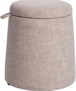 Taburete para pies Asiento de Banco de Almacenamiento otomano de Lino Redondo, Caja organizadora de Juguetes Reposapiés para Cambio de Zapatos para la Oficina en casa (Color: Beige
