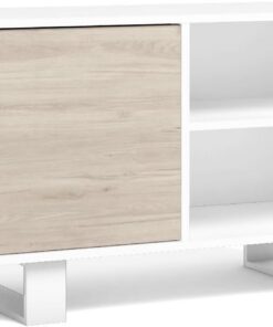 Skraut Home | Mueble TV 100 con Puerta Izquierda | Sala de Estar/Comedor | Modelo Wind | Color Blanco/Roble | Medidas 95 x 40 x 57 cm de altura.