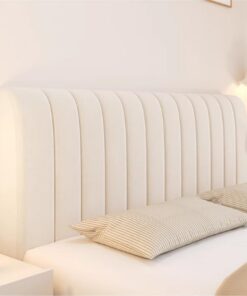 Cabecero de cama de 200 cm con funda elástica, color beige acolchado con relleno, resistente al polvo y lavable, antideslizante, para canapé, sofá, tela de pelusa de leche