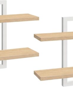 HOOBRO Estantería de Pared Colgante, Set de 2 Estanterías de Pared de 38 cm, Estanterías para Montaje en Pared con 2 Repisas, Adecuados para Salas de Estar, Baños, Natural y Blanco EWN32BJ01