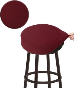 BUYUE Fundas para taburetes de Bar, Tela de Lujo de 30,5 a 35,5 cm, Redondas, Resistentes a Las Arrugas, elásticas, Lavables, a Prueba de Polvo, S-borgoña, 1 Unidad