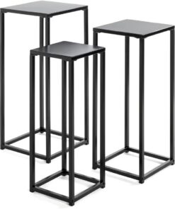 HAKU Juego de 3 Pilares de Flores Negro, Metal - Dimensiones: AN 22/30/30 x AL 61/66/71 x P 22/26/30 cm, Estilo Moderno