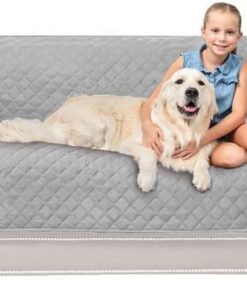 Sofa Shield Funda de sofá con correa patentada, protector de cojín, funda reversible resistente a las manchas y al desgarro de perros, asiento de microfibra acolchada de 88 pulgadas, fundas lavables