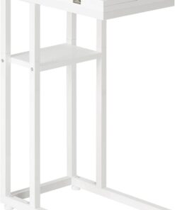 HOOBRO Mesa Auxiliar de Sofá en Forma de C Plegable, Mesa Pequeña de Centro de Estilo Industrial, Mesa de Café con Estante de Almacenamiento, Blanco EWW29SF01