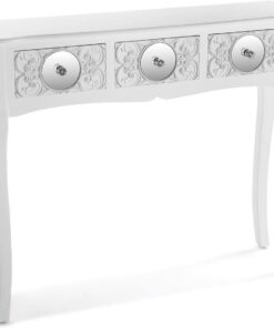 Versa Indra Mueble Recibidor Estrecho para Entrada o Pasillo, Mesa Consola, con 3 cajones, Medidas (Al x L x An) 80 x 25 x 95 cm, Madera, Color Blanco