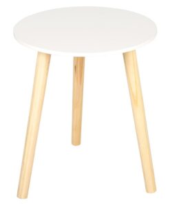 AKTIVE MAX Home Mesa Auxiliar Redonda 35x40 cm, Peso máximo 5 kg, Mesas de Centro, Blanca, Patas Madera Efecto Natural, Diseño Moderno, para salón, Dormitorio, Entrada (18499)