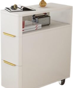 Gabinete de Barra de café Mesa Auxiliar ultraestrecha, aparador for sofá, gabinetes Laterales, Mesa de Esquina la Centro extraíble, gabinete Estrecho, Tipo sándwich(Blanco,25x60x65cm)